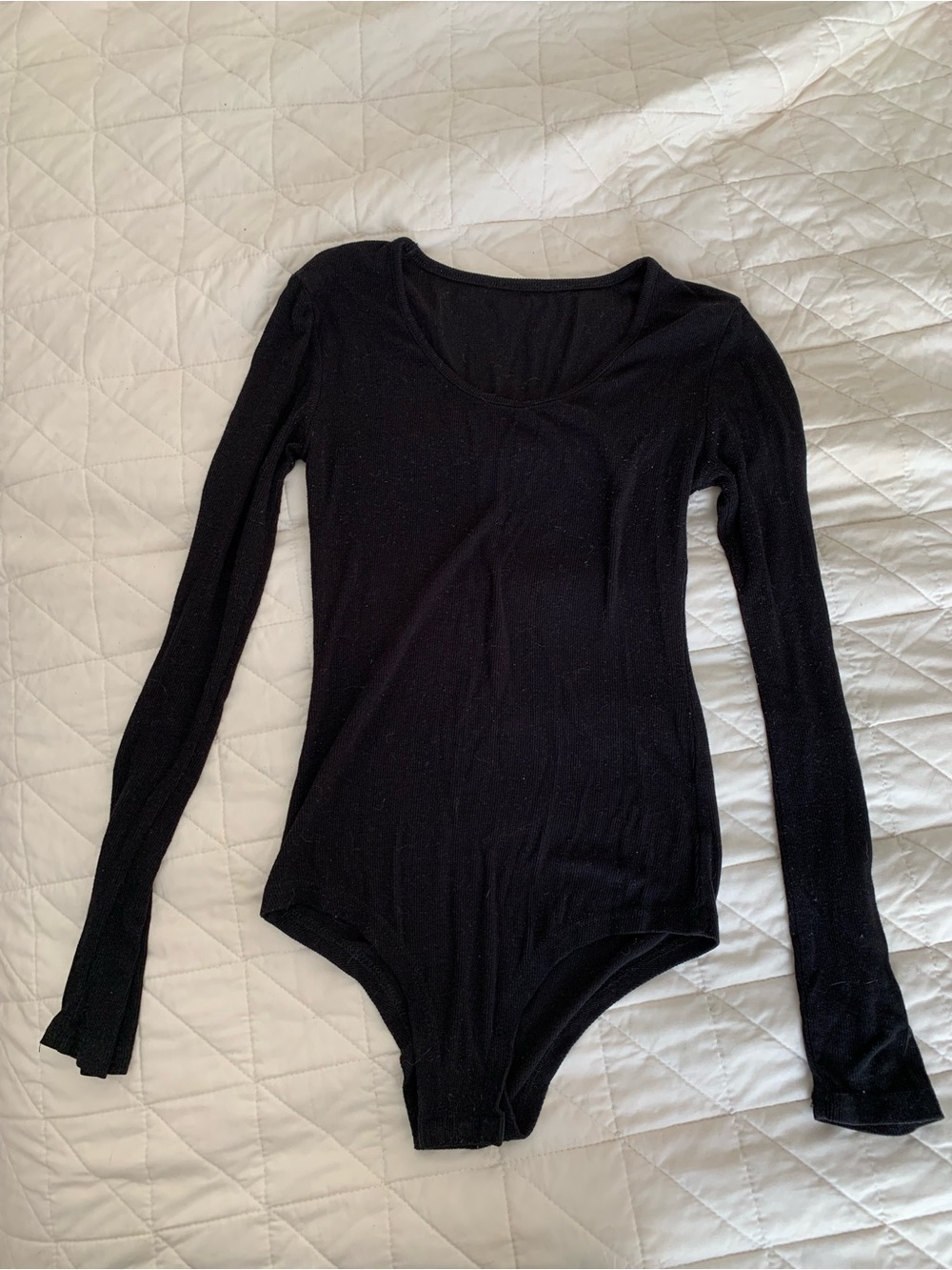 Women's Long-Sleeve Black Bodysuit - Classic Scoop Neck